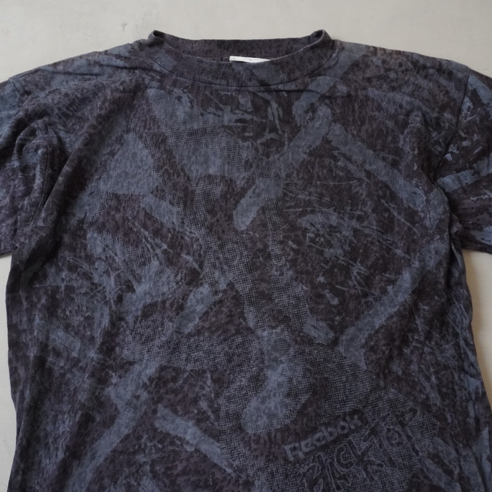 Vintage Reebok Blacktop T Shirt Mens Large L Gray Acid Wash All Over Print USA - Picture 3 of 8